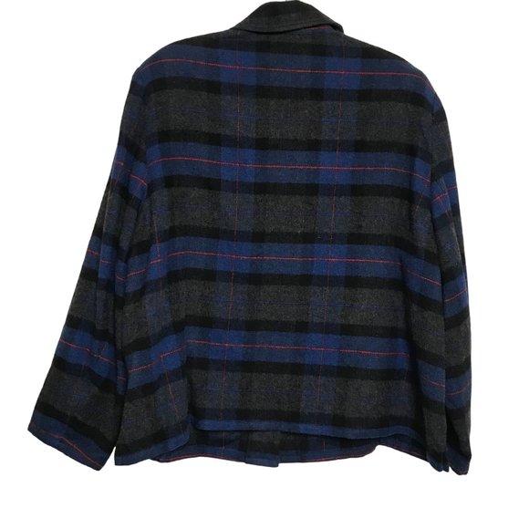 Evan Picone VTG Blue Grey Black Plaid Shirt Jacket 22W Wood Blend Snap Closure - Picture 6 of 8